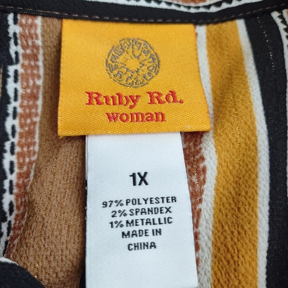 Ruby Rd. Split Button Mixed Stripe Tweed Front Top Blouse Size 1X - Picture 12 of 12